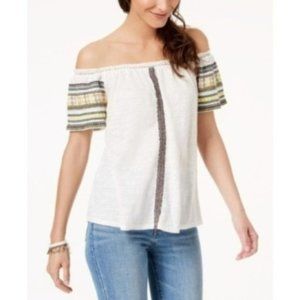 Lucky Brand Emb. Off-The-Shoulder Top, Ivory